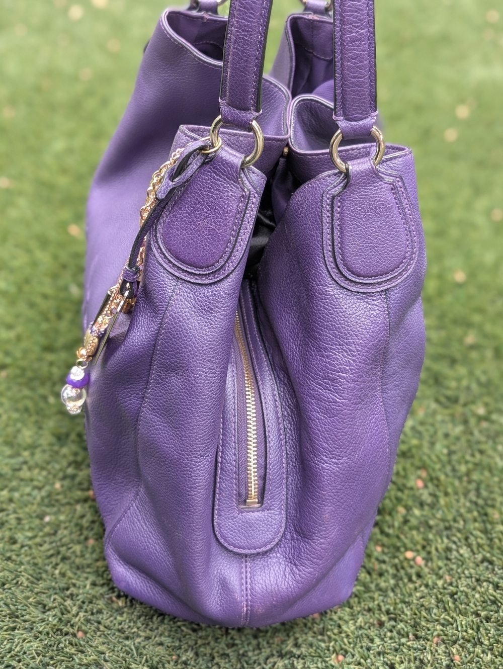 Edie 33727 Horse Carriage Logo Embossed Shoulder Tote Bag Purse Purple Violet - Picture 13 of 14